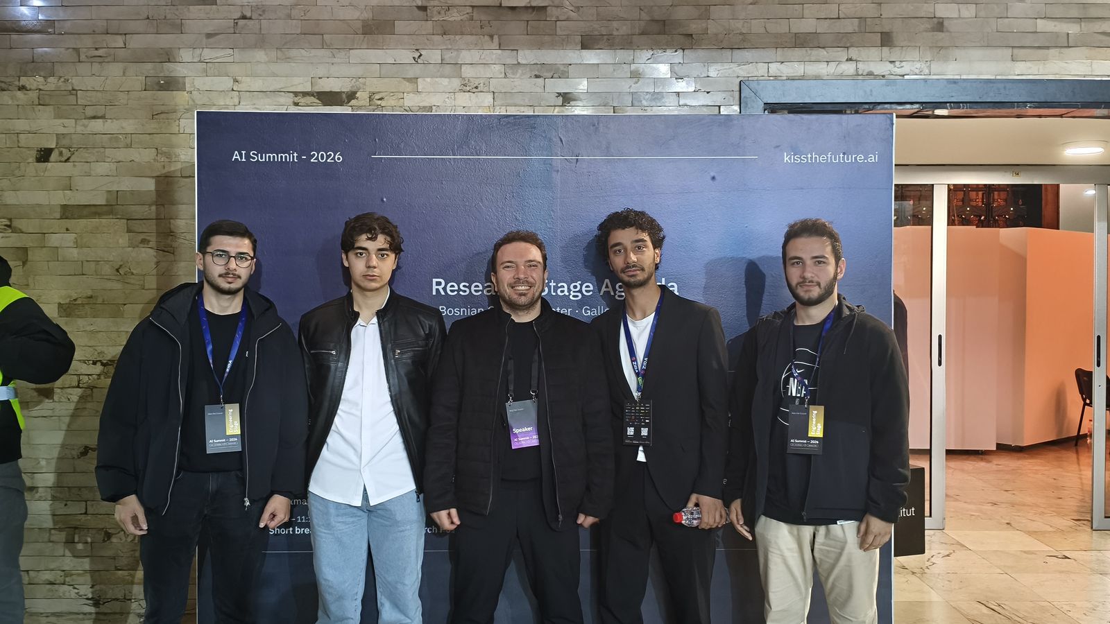 Club members with Uraz Yekeler in front of the Research Stage board